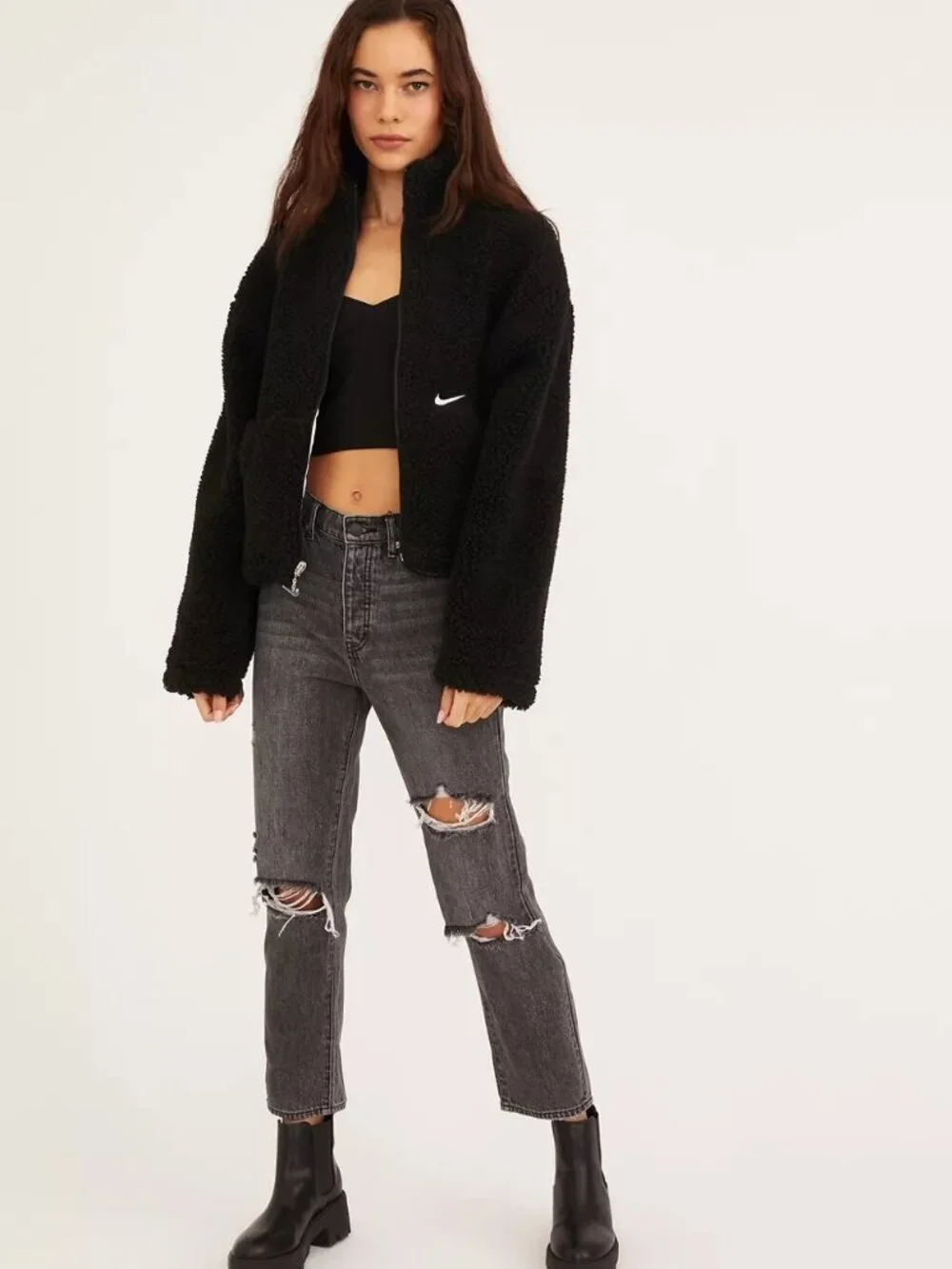 Nike Sportswear Swoosh Sherpa Jacket Black Size XL Fleece Streetwear, Outdoor